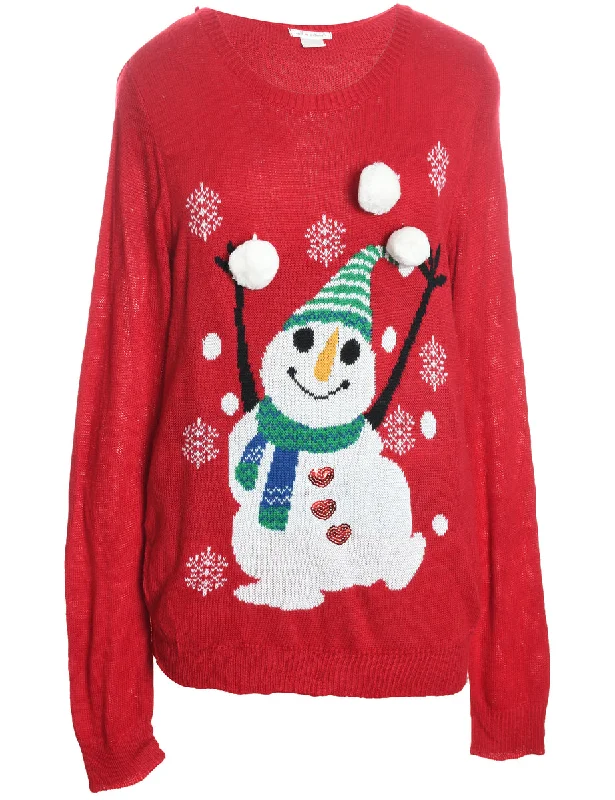 Snowman Christmas Jumper - L Terry Blend Velvet Blend Canvas Blend