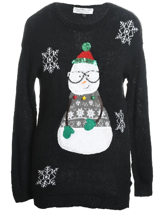 Snowman Christmas Jumper - L Sequined Glittery Shiny