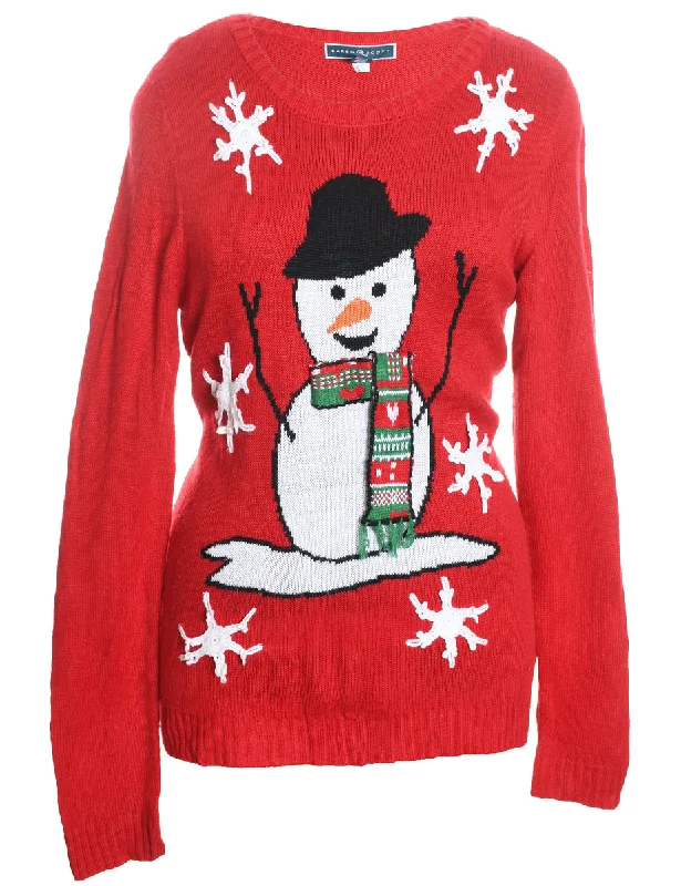 Snowman Christmas Jumper - L Solid Print Embellished