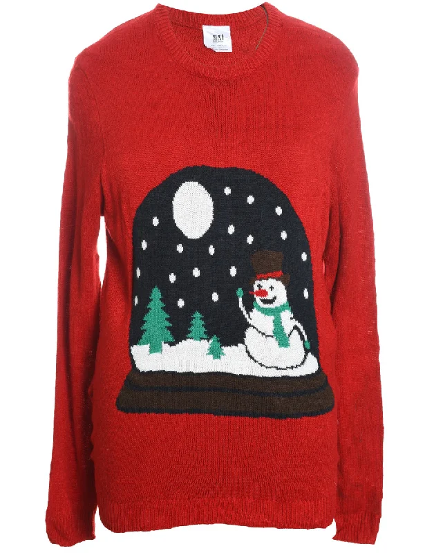 Snowman Christmas Jumper - L Print Jacquard Patchwork