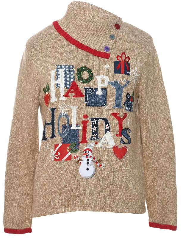 Snowman Christmas Jumper - M Open Front Closed Front Wrap Front