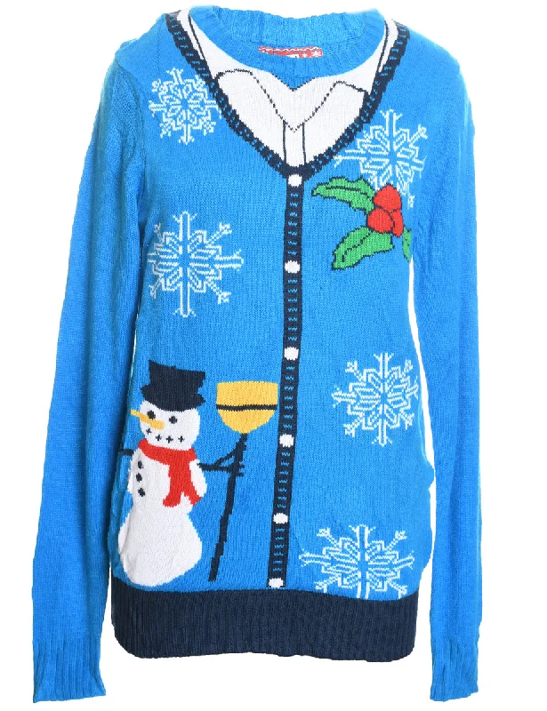 Snowman Christmas Jumper - M Mesh Blend Leather Blend Suede Blend