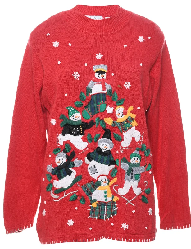 Snowman Christmas Jumper - M Iron Safe Non-Iron Wrinkle Free