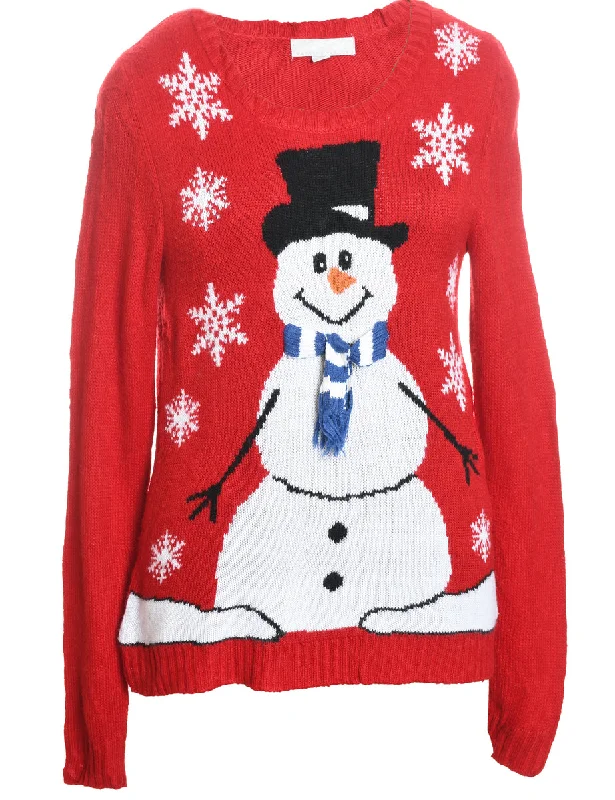 Snowman Christmas Jumper - M Houndstooth Herringbone Solid