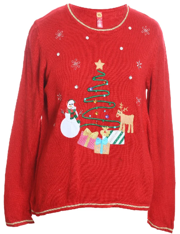 Snowman Christmas Jumper - M Notch Collar Peter Pan Collar Cowl Neck