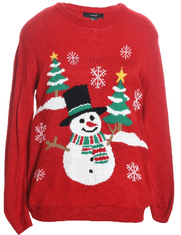 Snowman Christmas Jumper - S Spandex Blend Rayon Blend Denim Blend