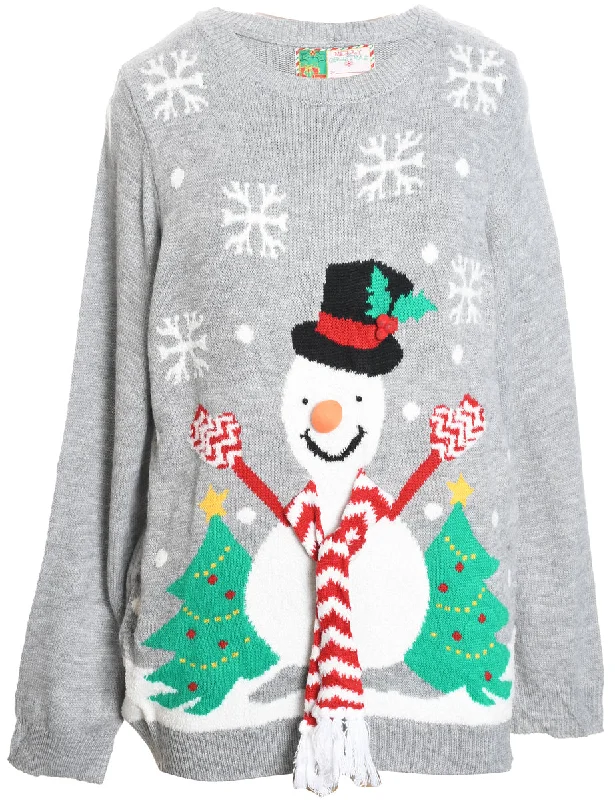 Snowman Design Grey Christmas Jumper - L Solid Color Striped Floral Print