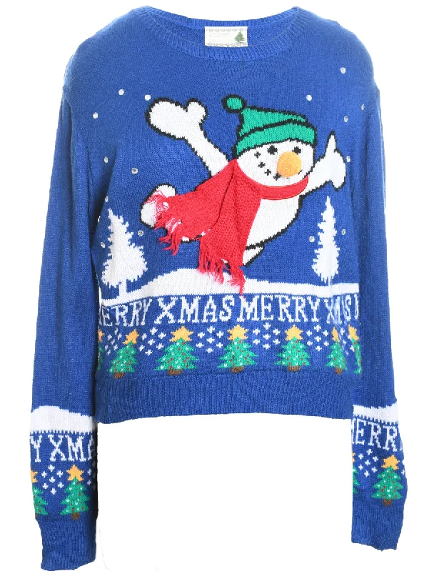 Snowman Knit Christmas Jumper - M Casual Formal Business