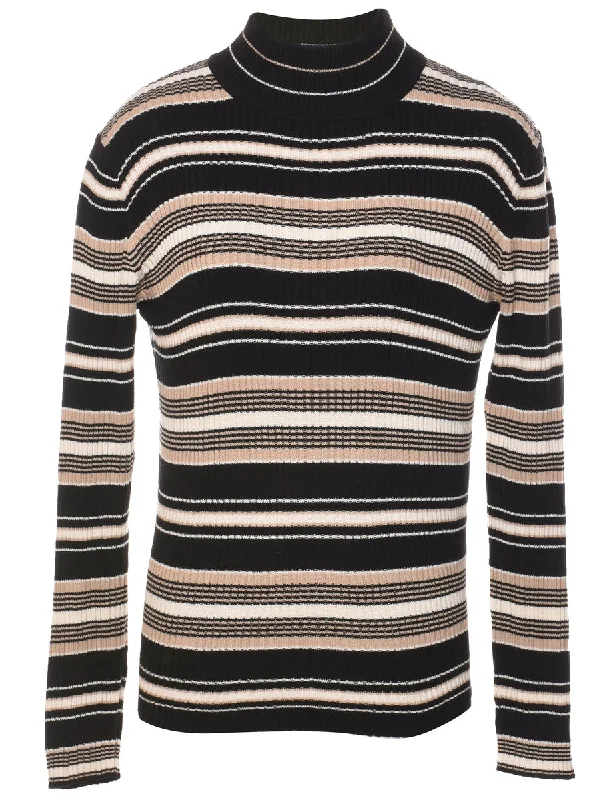 Striped High Neck Jumper - M Bright Pastel Dark