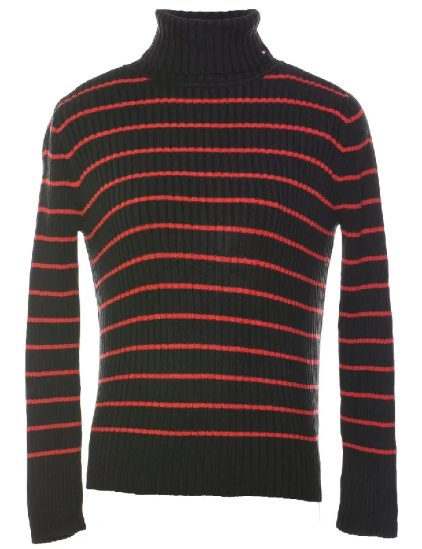 Striped Turtleneck Jumper - M Spandex Blend Rayon Blend Denim Blend