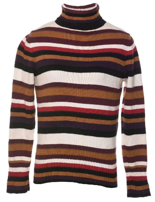 Striped Turtleneck Jumper - M Solid Print Embellished