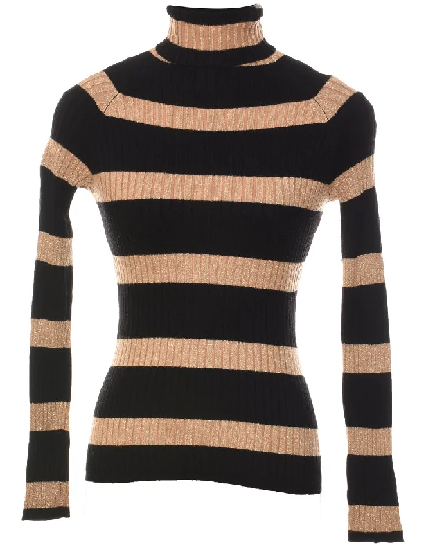 Striped Turtleneck Jumper - S Hooded Sweater Collared Sweater Shawl Collar