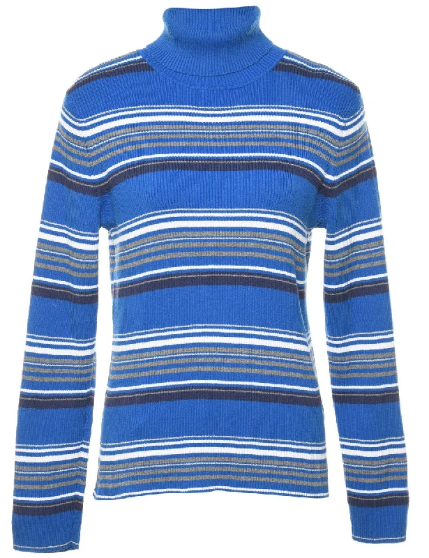 Striped Turtleneck Jumper - S Boat Neck Shawl Collar Notched Collar