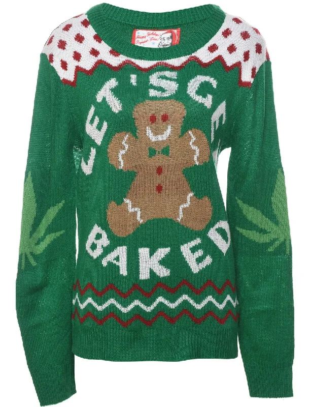 Teddy Bear Print Christmas Jumper - S Sweater Knitwear Pullover