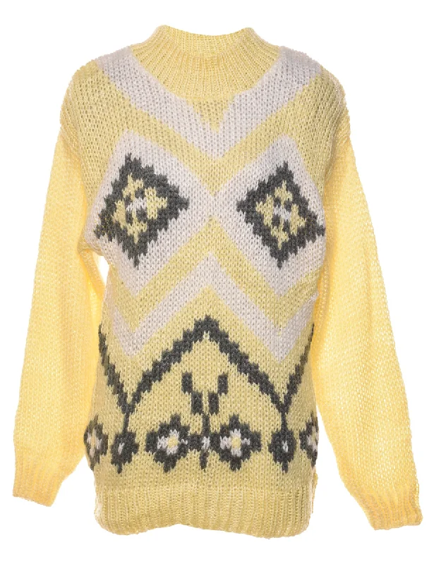 Yellow Nordic High Neck Jumper - M Chenille Brocade Lace