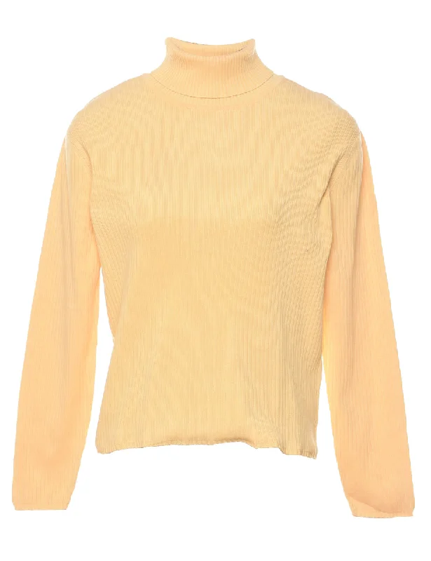 Yellow Turtleneck Jumper - M Spandex Rayon Corduroy