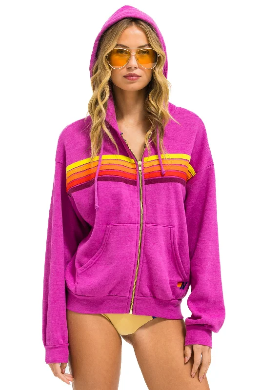 5 STRIPE RELAXED ZIP HOODIE - MAGENTA // ORANGE // YELLOW Hoodie with Rhinestones Sparkly Elegant