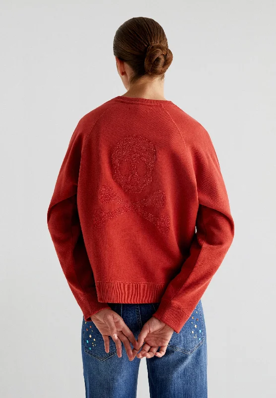 SWEATSHIRT WITH GLITTER SKULL ON THE BACK Hoodie with Rolled Sleeves Casual Relaxed