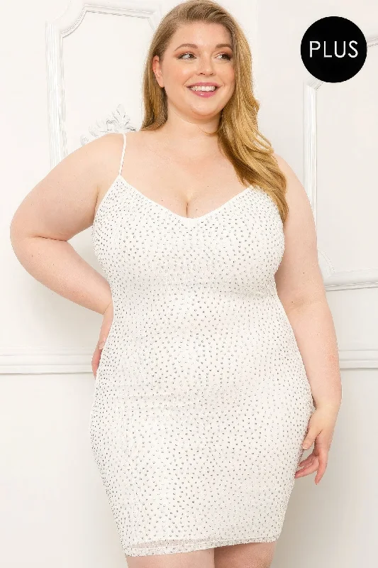 Rhinestone Body Plus Size Mini Dress Cozy Wraparound Mini Dress