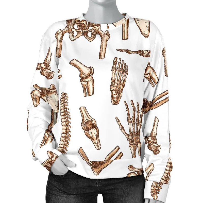 Anatomy Bone Pattern Print Women's Sweatshirt Hoodie with Rhinestones Sparkly Elegant