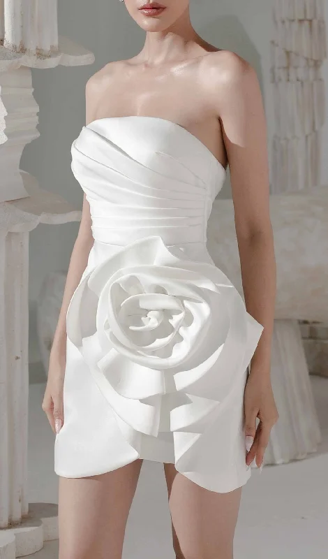 APPLIQUÉD SATIN MINI DRESS IN WHITE Elegant Satin Lace Mini Dress