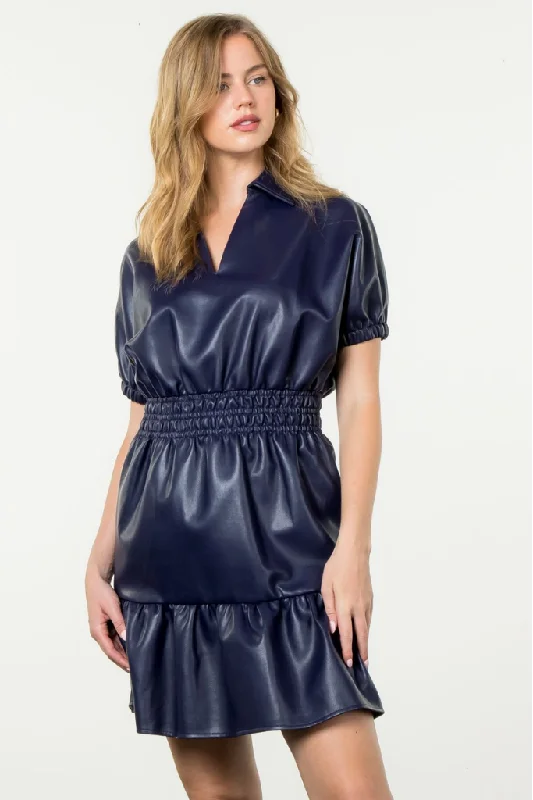 Avery Vegan Leather Mini Dress Fashionable Pleated Mini Dress