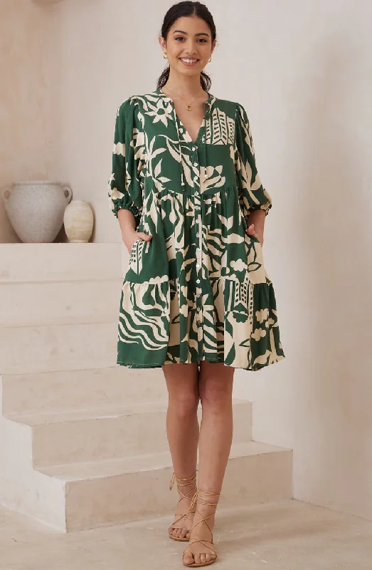 Belinda Green and Natural Mini Dress Comfortable One-Shoulder Mini Dress