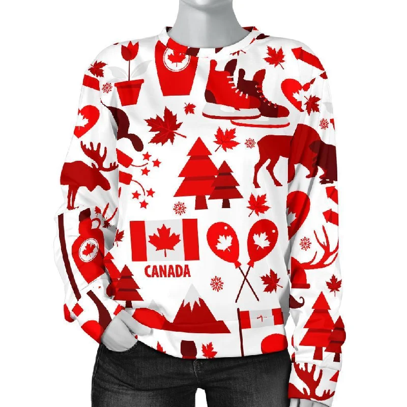 Canada Love Pattern Print Women's Sweatshirt Hoodie with Tied Waist Feminine Flattering