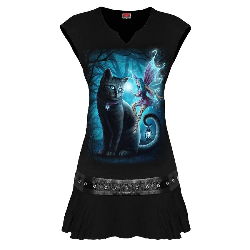CAT AND FAIRY by Sarah Richter - Stud Waist Mini Dress Black Comfortable Shift Mini Dress