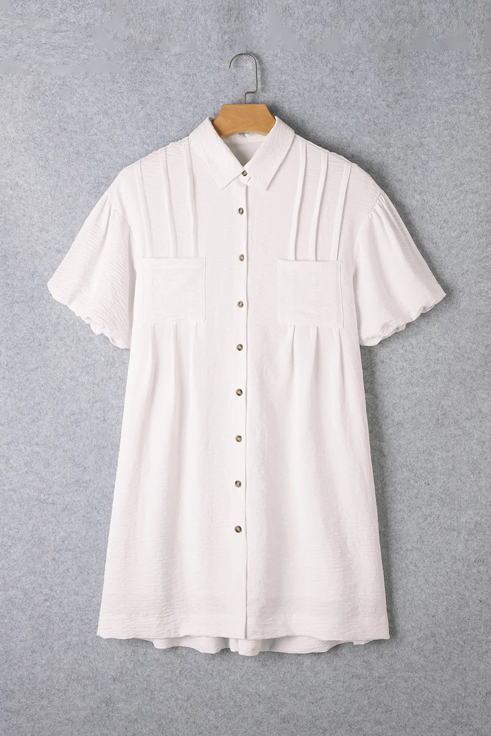 Collared Neck Short Sleeve Mini Dress Fashionable Mini Dress with Pockets