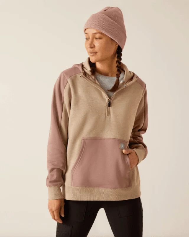 Ariat Women's Rebar Oatmeal Colorblocked 1/2 Zip Hoodie 10048481 Hoodie with Typography Text Message