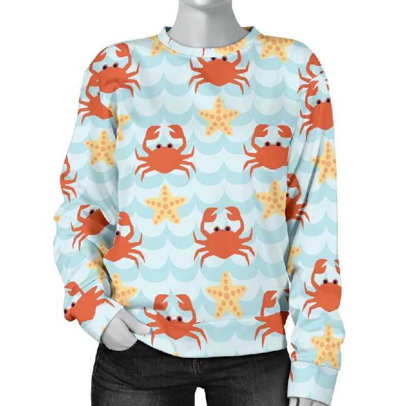 Crab Starfish Pattern Print Women's Sweatshirt Hoodie with Puffed Sleeves Voluminous Trendy