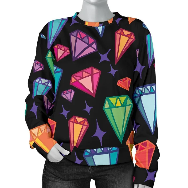 Diamond Colorful Print Pattern Women's Sweatshirt Hoodie with Lining Warm Insulated