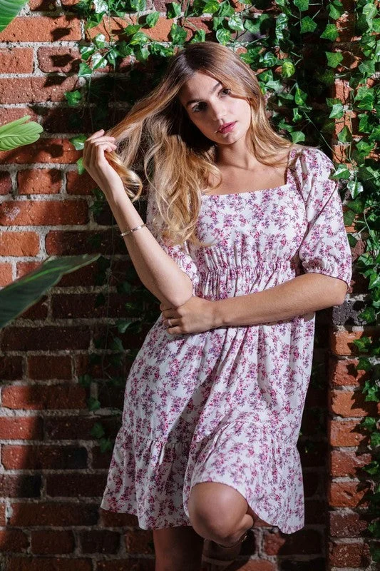 Ditsy Floral Squared Neck Mini Dress Classic Black Mini Dress