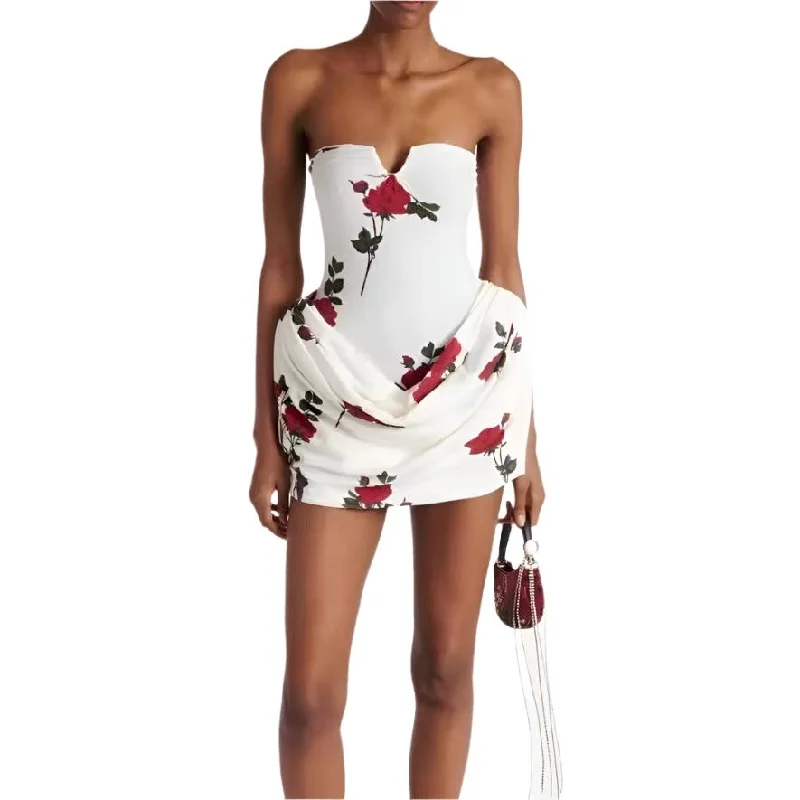 Dolly Off-shoulder Ruched Floral Mini Dress Trendy Denim Mini Dress