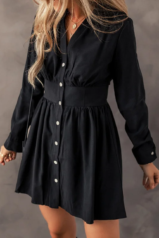 Elastic Cinched High Waist Shirt Mini Dress Fashionable Summer Mini Dress
