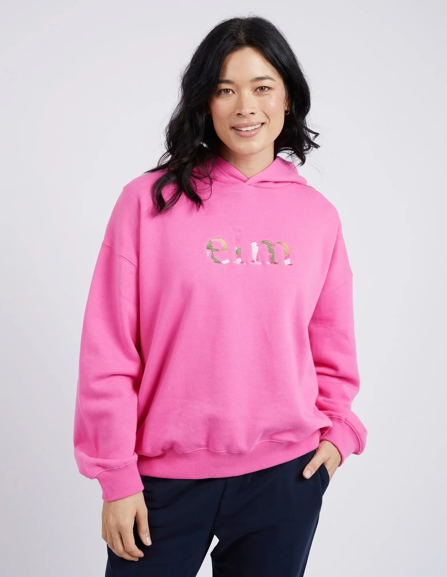 ELM STAPLE HOODY SHOCKING PINK Hoodie with Embroidery Detailed Premium