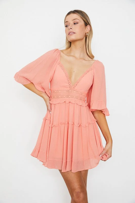Flutter Sleeved Mini Dress Elegant Mini Dress with Pleats