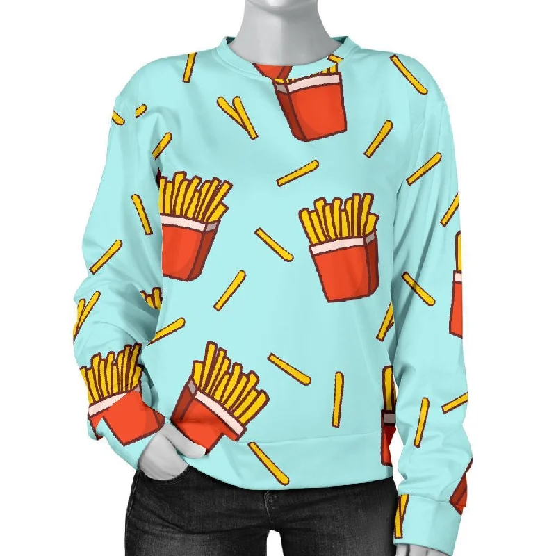 French Fries Print Pattern Women's Sweatshirt Hoodie Dress Longline Feminine