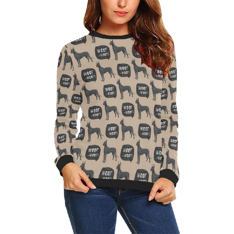 Great Dane Pattern Print Women Crewneck Sweatshirt Hoodie Crop Top Short Trendy