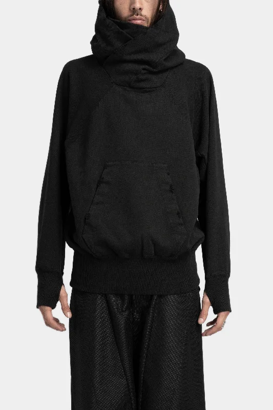 Cross neck hooded raglan sweatshirt Hoodie with Longline Fit Extended Stylish