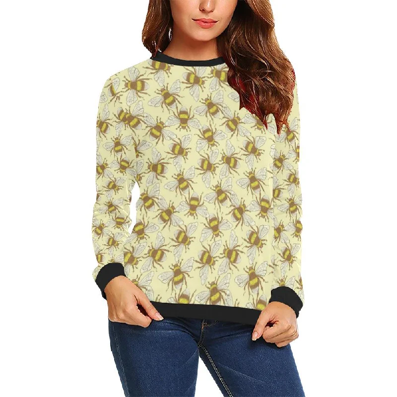 Honey Bee Gifts Pattern Print Women Crewneck Sweatshirt Hoodie with Half-Zip Sporty Casual