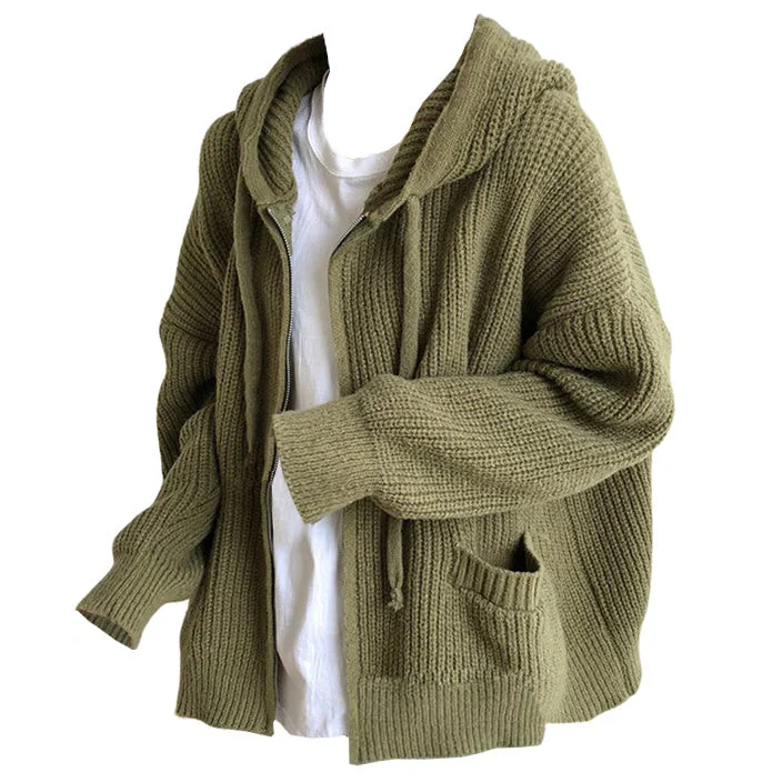 Hygge Knit Zip Up Hoodie Hoodie with Elastic Waist Stretchable Comfortable