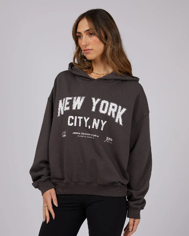 JORGE NEW YORK HOODIE WASHED BLACK Hoodie with Monochrome Minimalist Simple