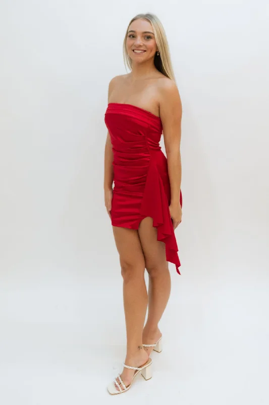 Kirby Red Mini Dress Trendy Mini Dress with Belt