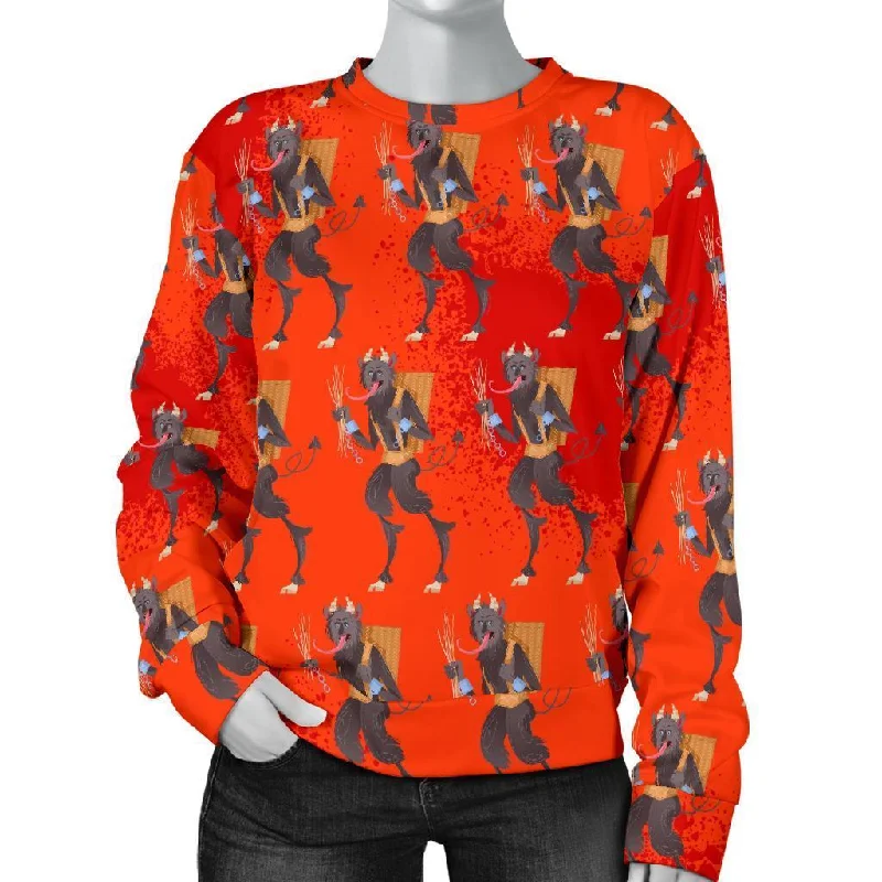 Krampus Pattern Print Women's Sweatshirt Hoodie with Cropped Fit Short Trendy