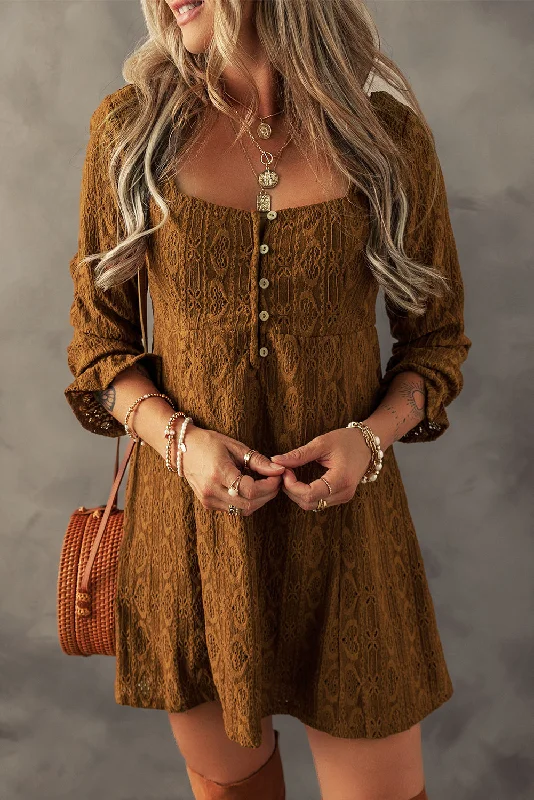 Lace Square Neck Shift Mini Dress Trendy Crossover Mini Dress