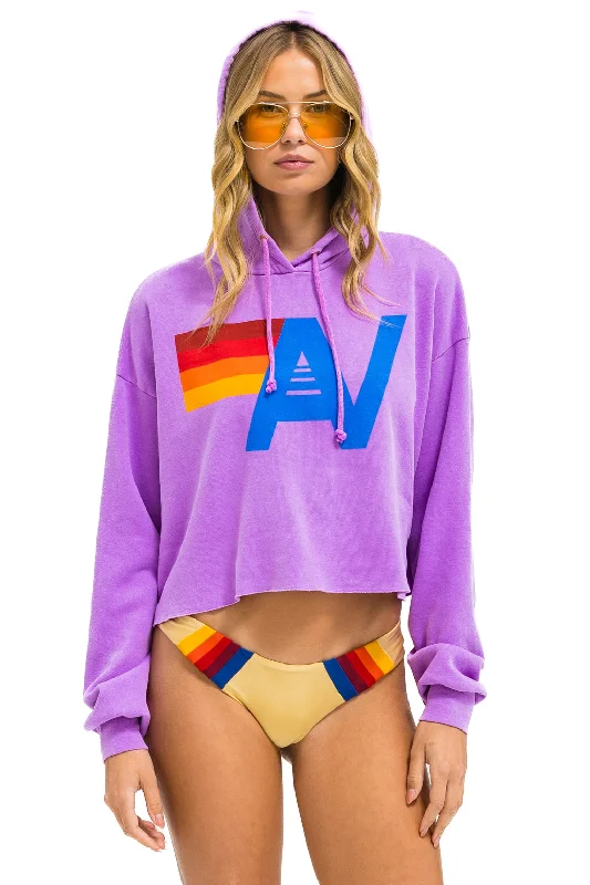 LOGO CROPPED PULLOVER RELAXED HOODIE - NEON PURPLE Hoodie with Zipper Versatile Modern