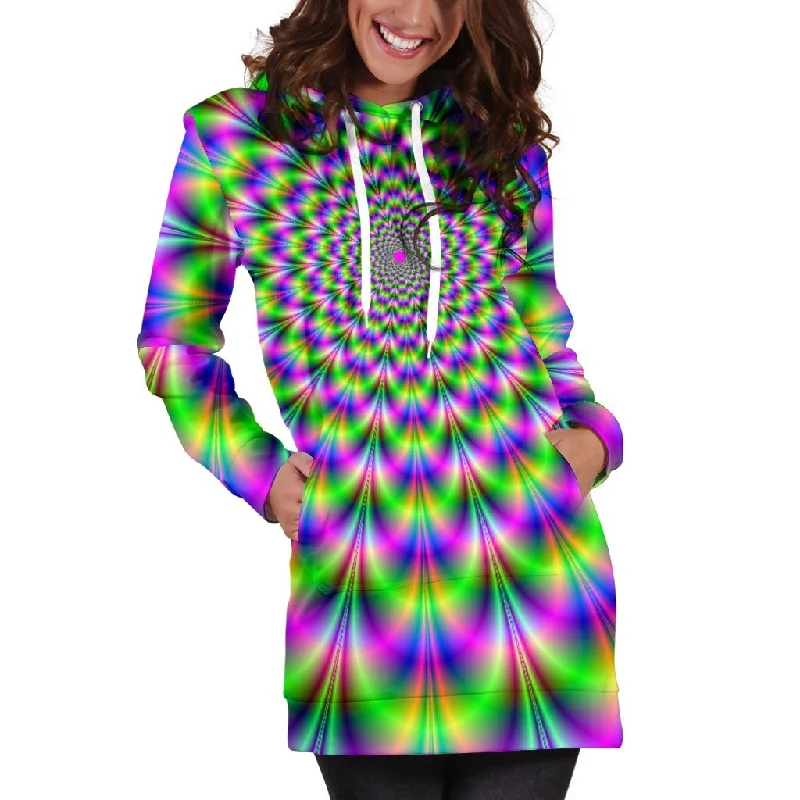 Neon Psychedelic Optical Illusion Pullover Hoodie Dress Hoodie with Pattern Geometric Abstract