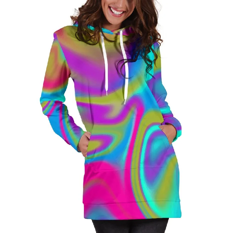 Neon Psychedelic Trippy Print Pullover Hoodie Dress Hoodie with Logo Branding Identity